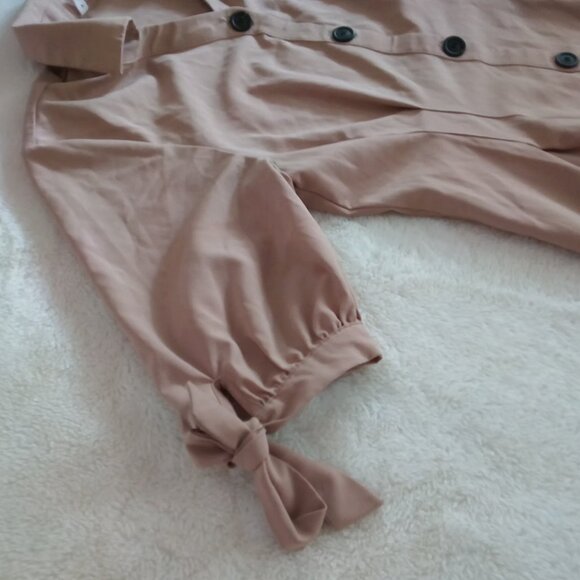 Reina Tan Collared Button Up Midi Tie Waist Coat or Dress - Picture 14 of 16